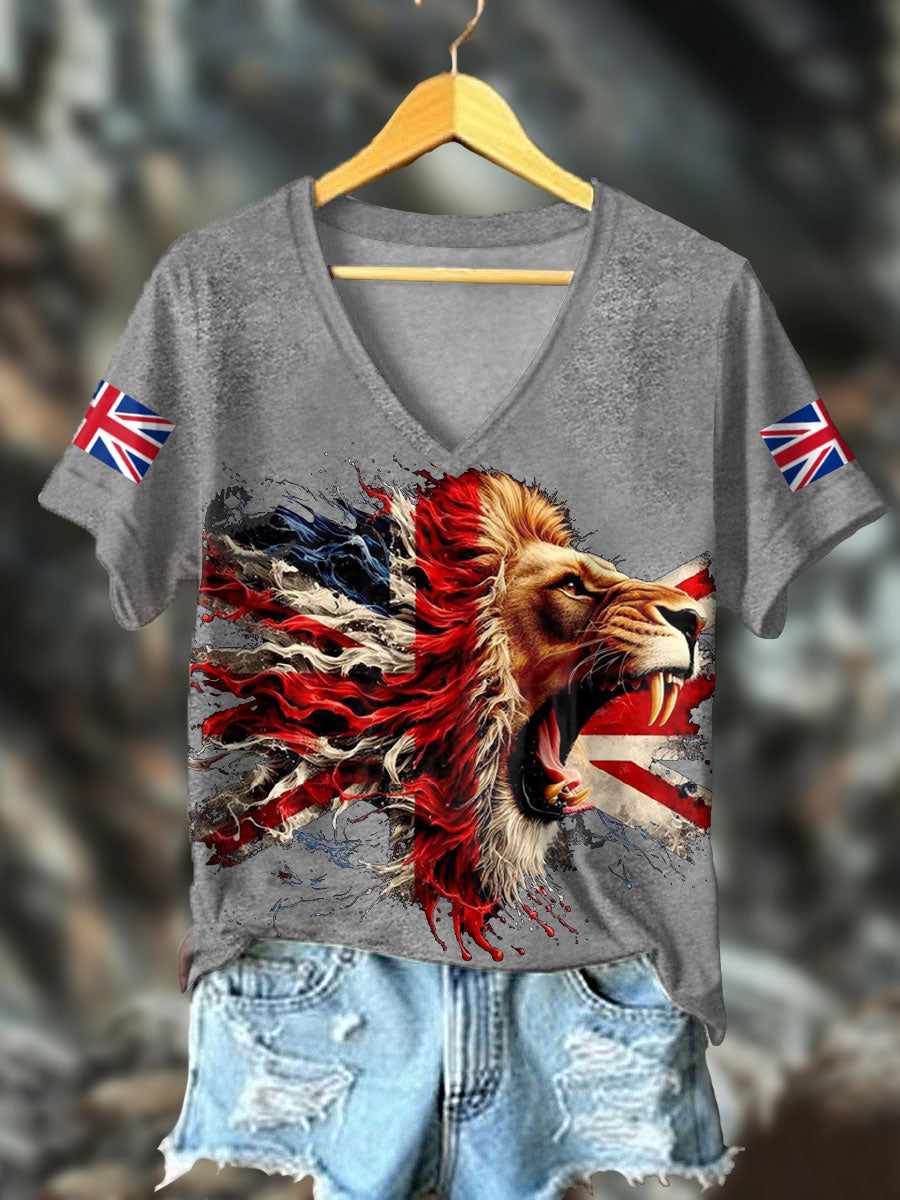 Women's UK Flag Lion Printed T-shirt-2