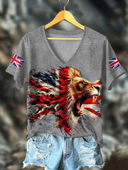Women's UK Flag Lion Printed T-shirt-2