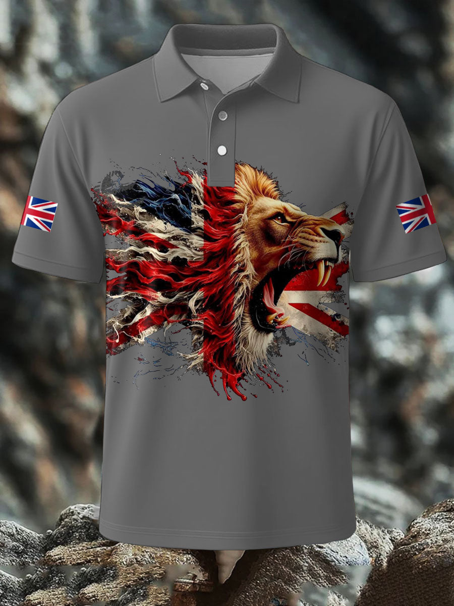 Men's UK Flag Lion Printed Casual Tops-2