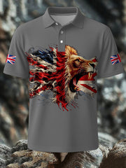 Men's UK Flag Lion Printed Casual Tops-2
