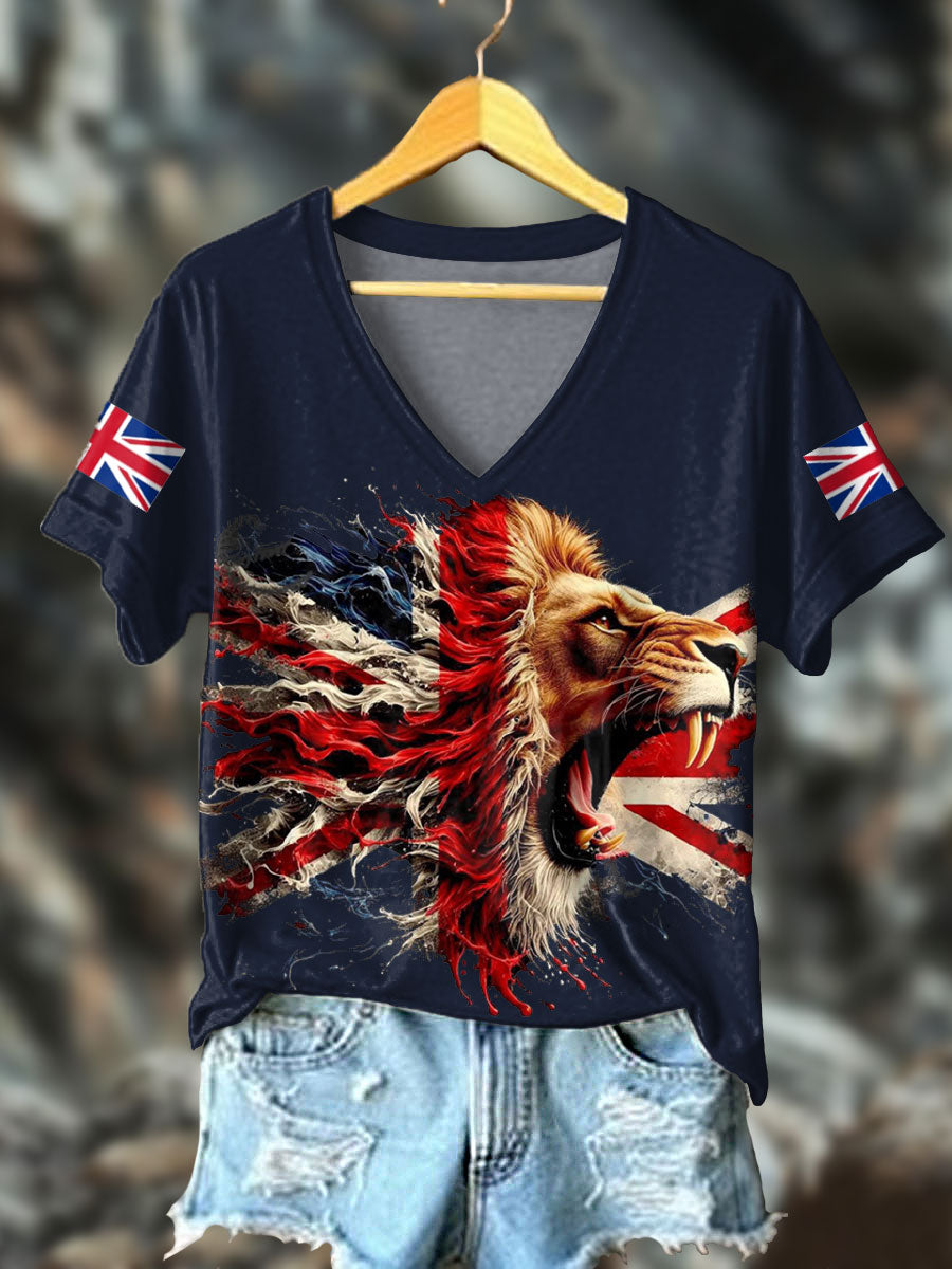 Women's UK Flag Lion Printed T-shirt-3