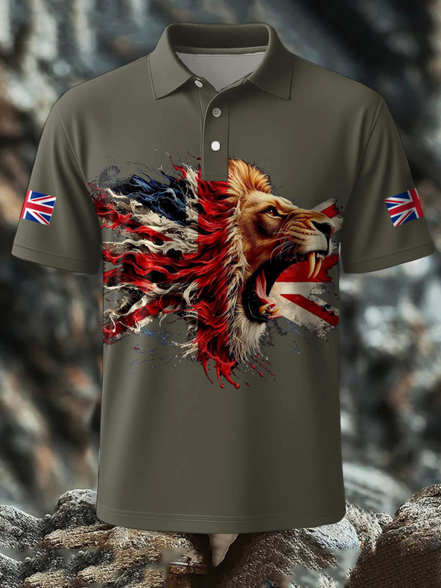 Men's UK Flag Lion Printed Casual Tops-4