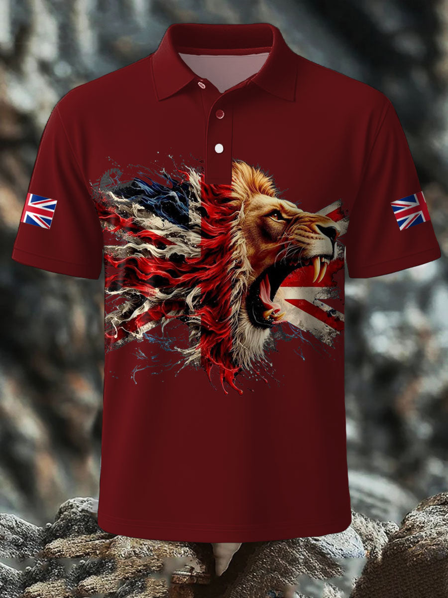 Men's UK Flag Lion Printed Casual Tops-5