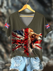 Women's UK Flag Lion Printed T-shirt-4