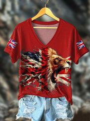 Women's UK Flag Lion Printed T-shirt-5