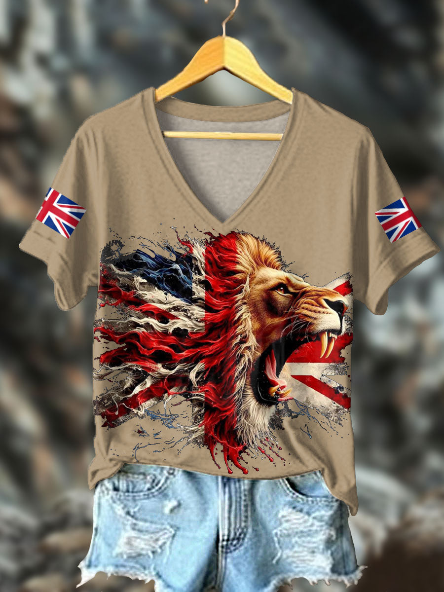Women's UK Flag Lion Printed T-shirt-6