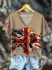 Women's UK Flag Lion Printed T-shirt-6
