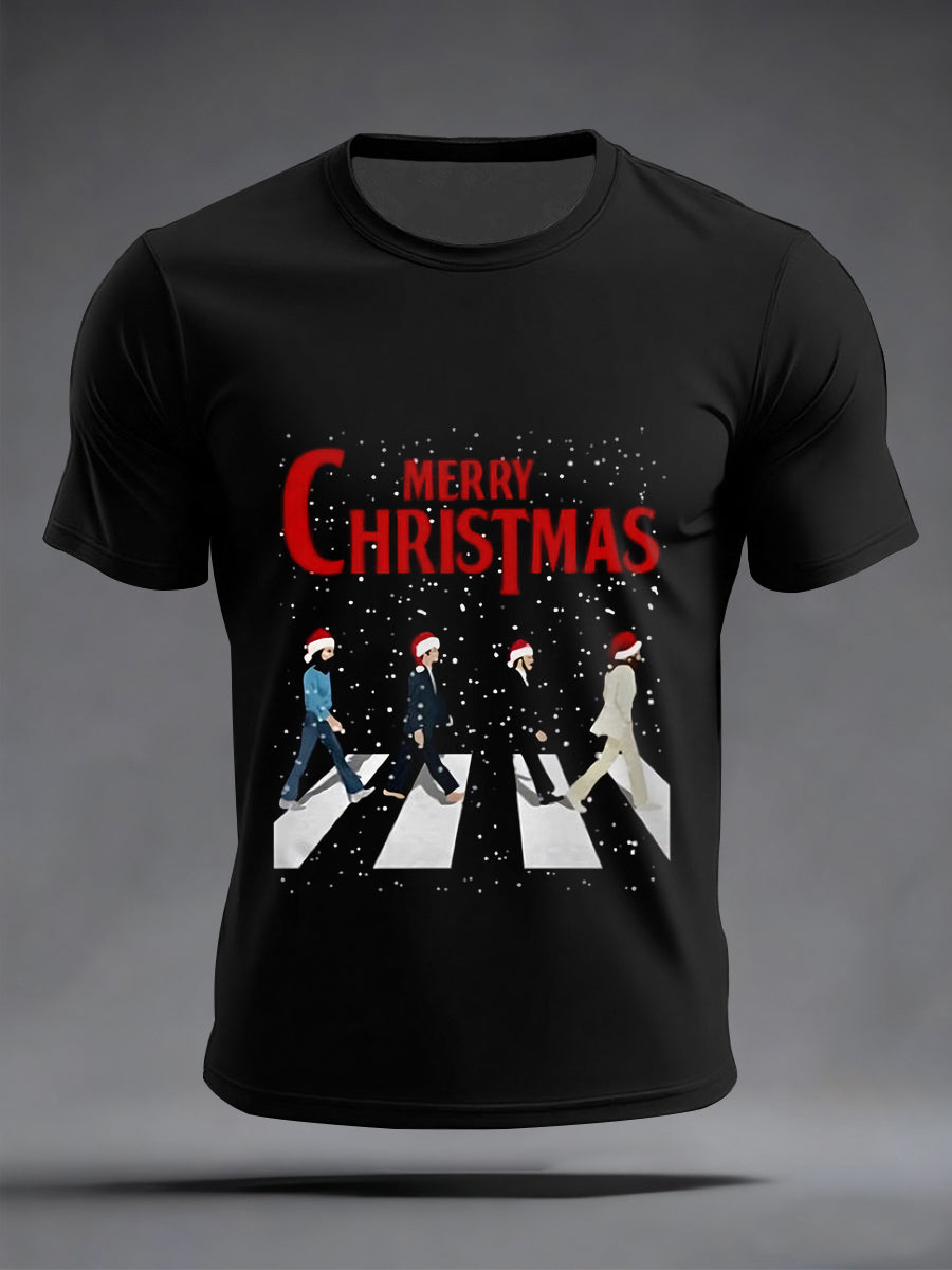 Men's Retro Classic Legendary Rock Band Merry Christmas Print Gift For Fans Casual Tee