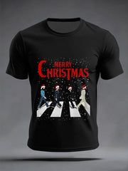 Men's Retro Classic Legendary Rock Band Merry Christmas Print Gift For Fans Casual Tee