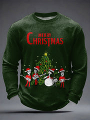 Men's Retro Classic Legendary Rock Band Merry Christmas Print Gift For Fans Casual Waffle Long Sleeve T-Shirt