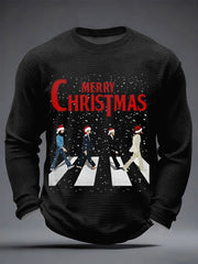 Men's Retro Classic Legendary Rock Band Merry Christmas Print Gift For Fans Casual Waffle Long Sleeve T-Shirt