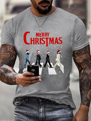 Men's Merry Christmas Retro Classic Legendary Rock Band Print Casual Tee-1