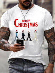 Men's Merry Christmas Retro Classic Legendary Rock Band Print Casual Tee-2
