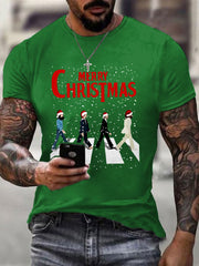 Men's Merry Christmas Retro Classic Legendary Rock Band Print Casual Tee-3