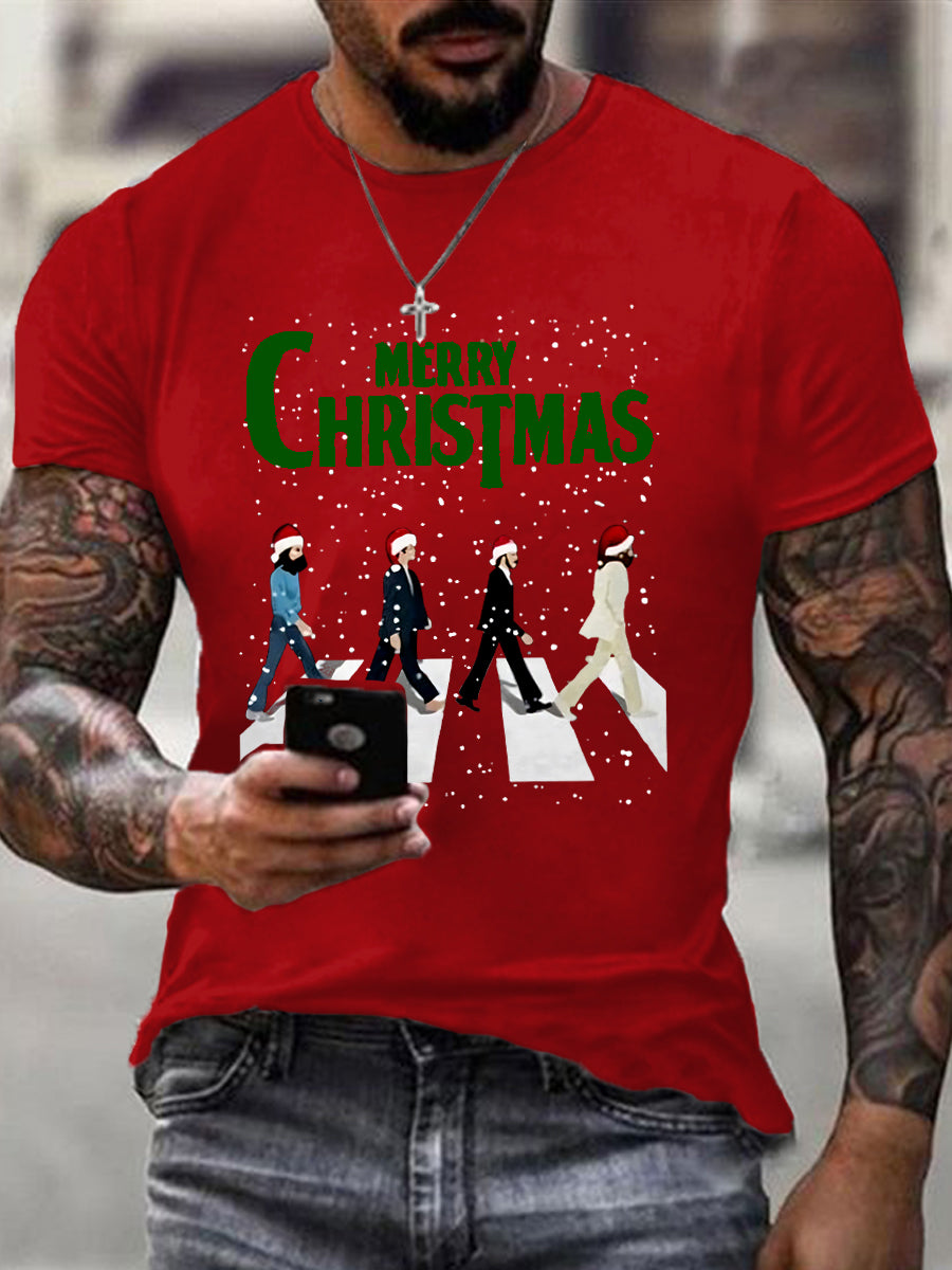 Men's Merry Christmas Retro Classic Legendary Rock Band Print Casual Tee-4