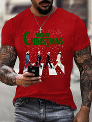 Men's Merry Christmas Retro Classic Legendary Rock Band Print Casual Tee-4