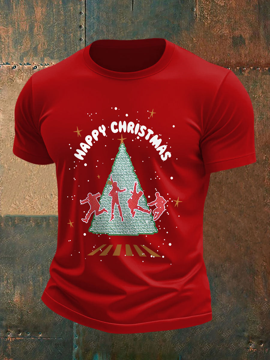 Men's Retro Merry Christmas Classic Legendary Rock Band Print Casual Tee-1