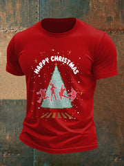 Men's Retro Merry Christmas Classic Legendary Rock Band Print Casual Tee-1