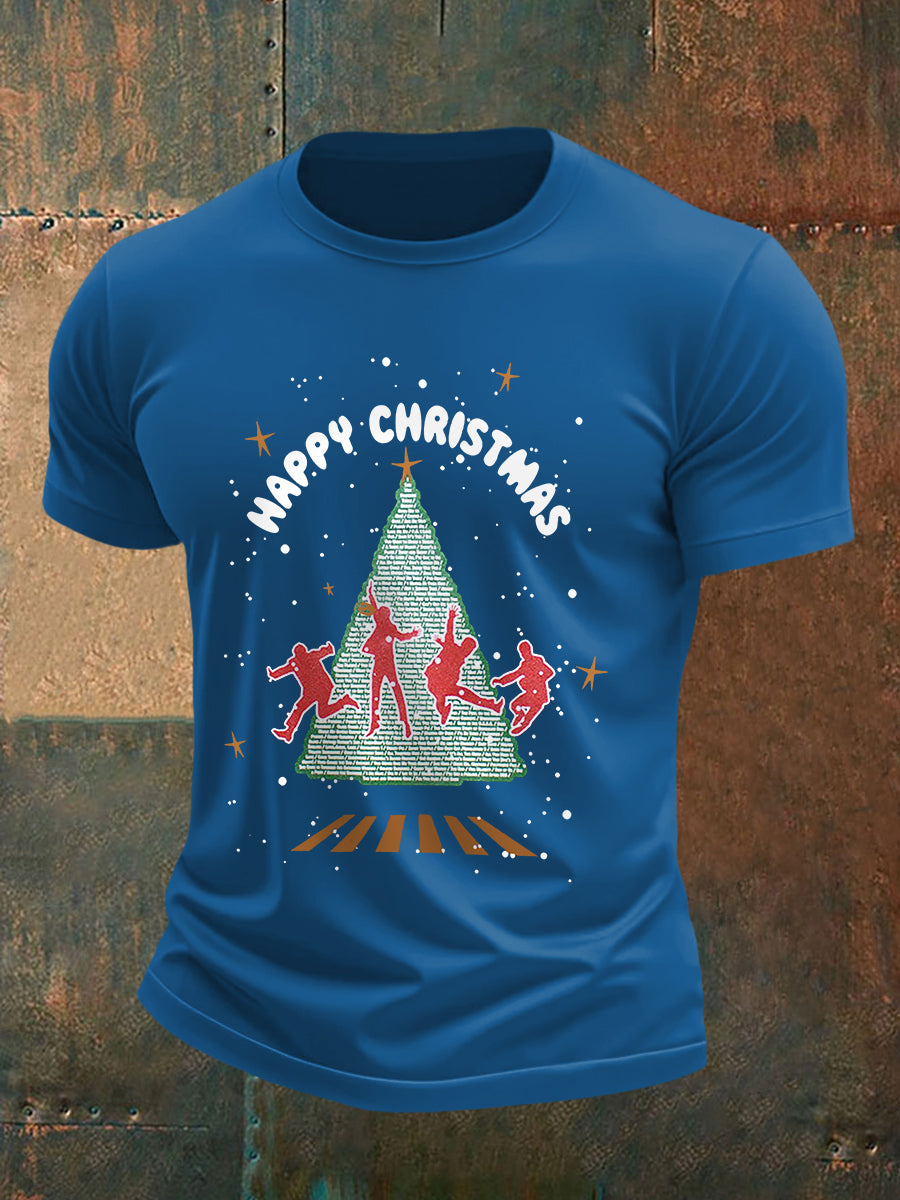 Men's Retro Merry Christmas Classic Legendary Rock Band Print Casual Tee-2