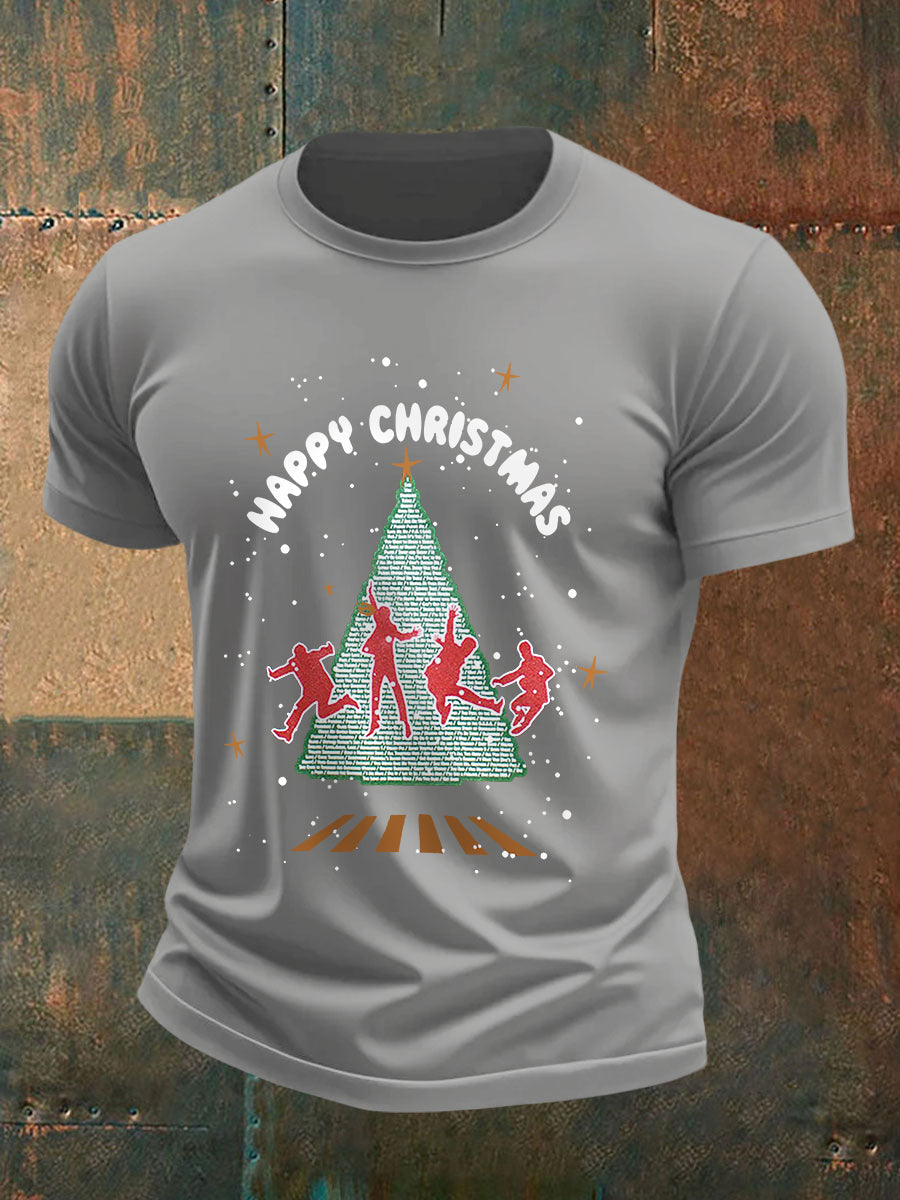 Men's Retro Merry Christmas Classic Legendary Rock Band Print Casual Tee-4