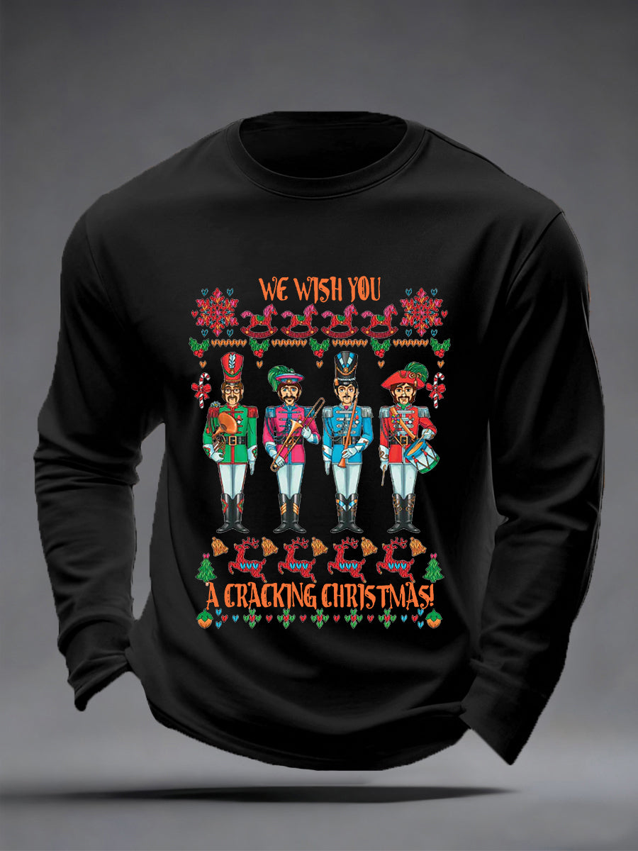 Men's Retro Wish You Have A Cracking Christmas Classic Legendary Rock Band Print Casual Long Sleeve T-Shirt-1