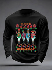Men's Retro Wish You Have A Cracking Christmas Classic Legendary Rock Band Print Casual Long Sleeve T-Shirt-1