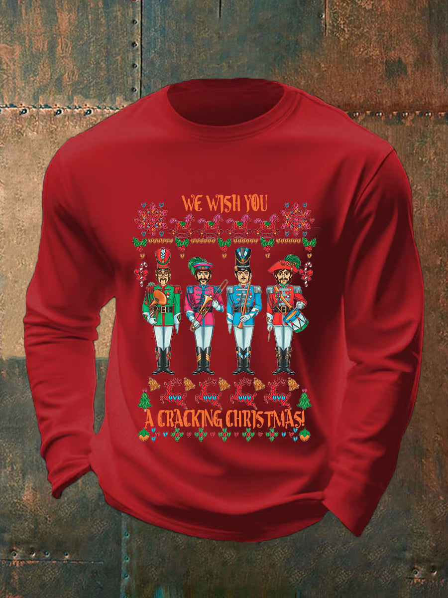 Men's Retro Wish You Have A Cracking Christmas Classic Legendary Rock Band Print Casual Long Sleeve T-Shirt-2