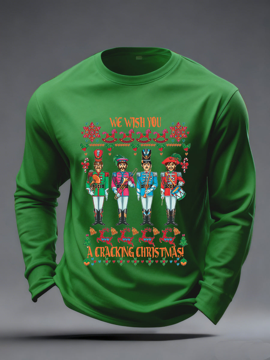Men's Retro Wish You Have A Cracking Christmas Classic Legendary Rock Band Print Casual Long Sleeve T-Shirt-3