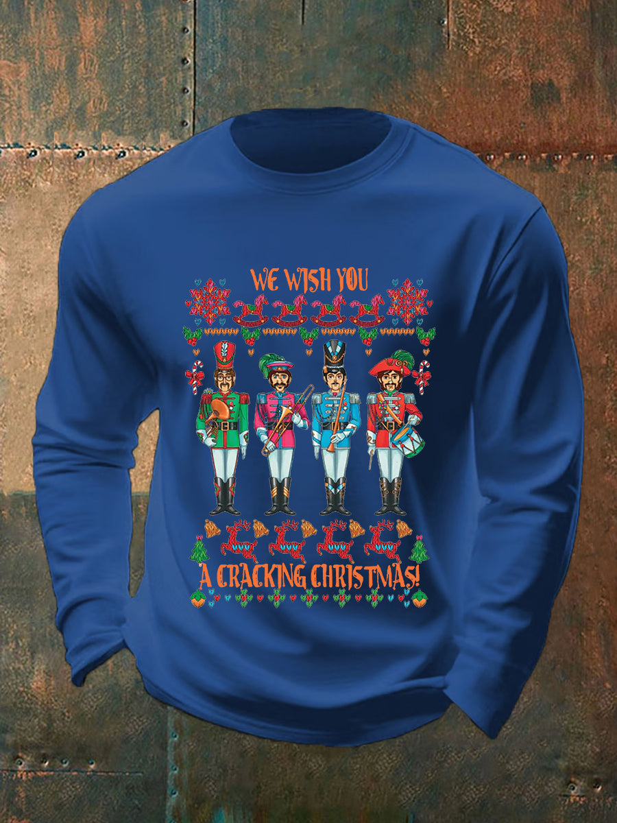 Men's Retro Wish You Have A Cracking Christmas Classic Legendary Rock Band Print Casual Long Sleeve T-Shirt-4