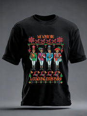 Men's Retro Wish You Have A Cracking Christmas Classic Legendary Rock Band Print Casual Tee-1