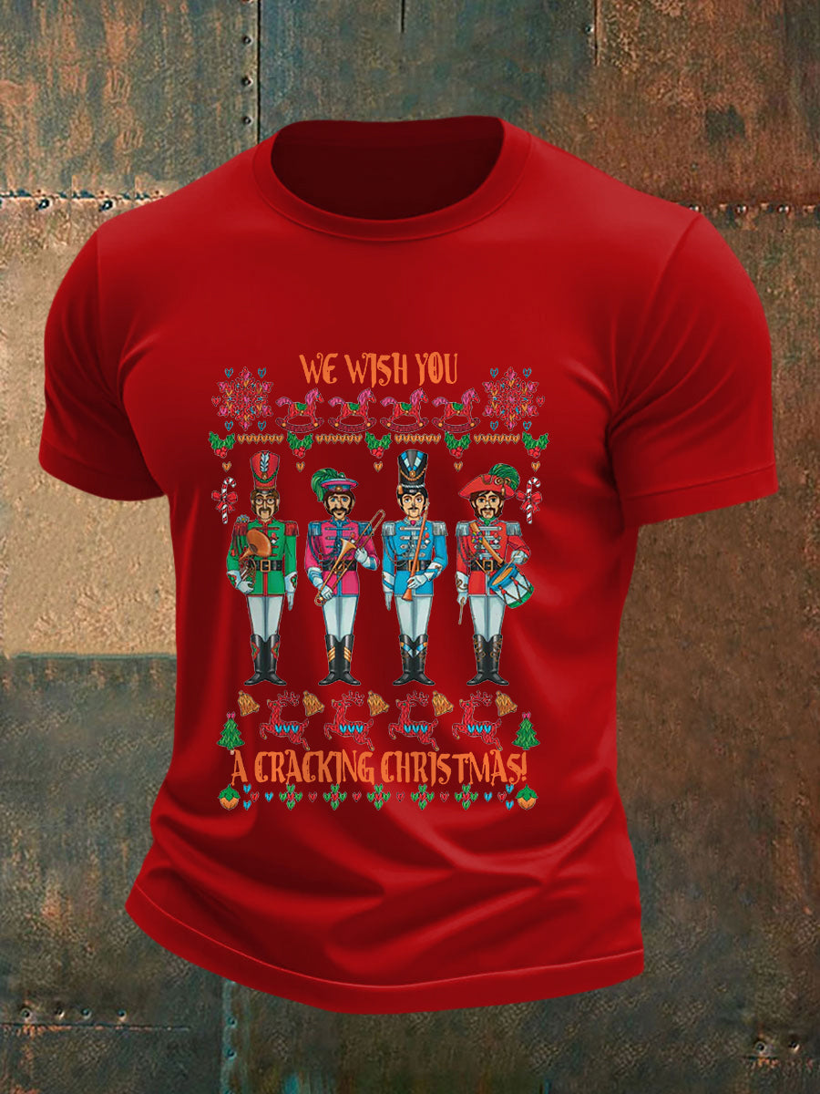 Men's Retro Wish You Have A Cracking Christmas Classic Legendary Rock Band Print Casual Tee-2