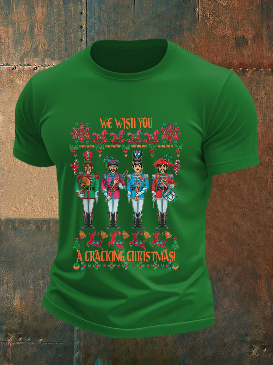 Men's Retro Wish You Have A Cracking Christmas Classic Legendary Rock Band Print Casual Tee-3
