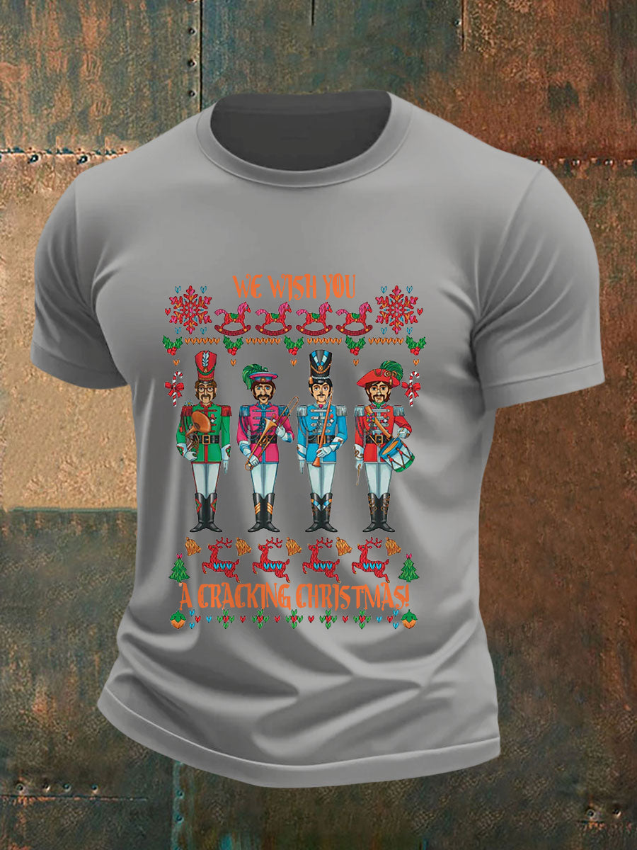 Men's Retro Wish You Have A Cracking Christmas Classic Legendary Rock Band Print Casual Tee-4