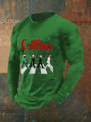 Men's Merry Christmas Retro Classic Legendary Rock Band Print Gift For Fans Casual Long Sleeve T-Shirt-3