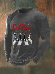 Men's Merry Christmas Retro Classic Legendary Rock Band Print Gift For Fans Casual Long Sleeve T-Shirt-2