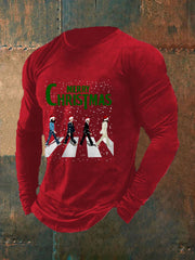 Men's Merry Christmas Retro Classic Legendary Rock Band Print Gift For Fans Casual Long Sleeve T-Shirt-4