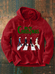 Men's Merry Christmas Retro Classic Legendary Rock Band Print Gift For Fans Casual Waffle Hoodie-2