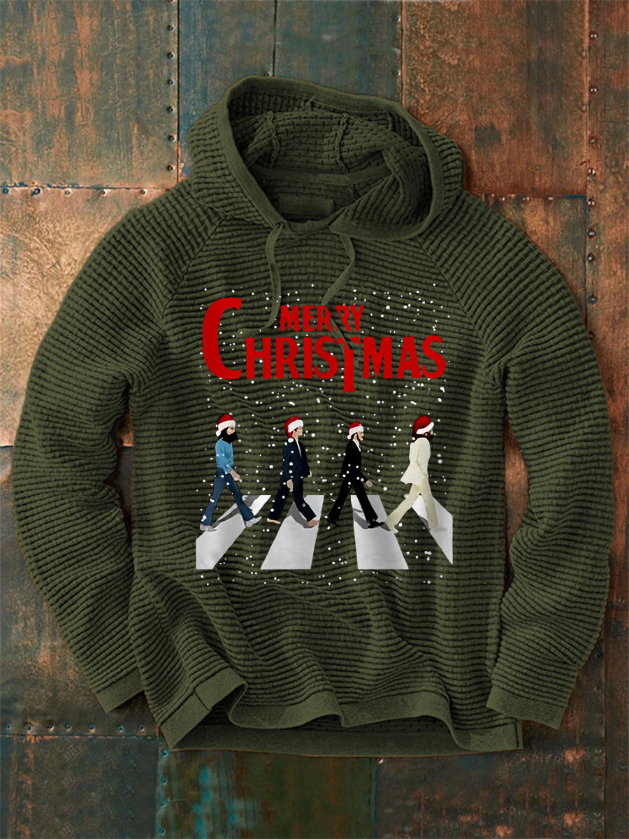 Men's Merry Christmas Retro Classic Legendary Rock Band Print Gift For Fans Casual Waffle Hoodie-3