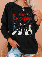 Women's Merry Christmas Retro Classic Legendary Rock Band Print Gift For Fans Casual Sweatshirt