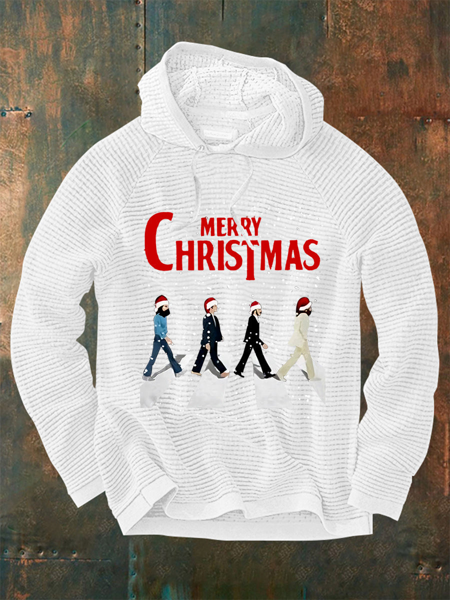 Men's Merry Christmas Retro Classic Legendary Rock Band Print Gift For Fans Casual Waffle Hoodie-4