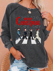 Women's Merry Christmas Retro Classic Legendary Rock Band Print Gift For Fans Casual Sweatshirt-1
