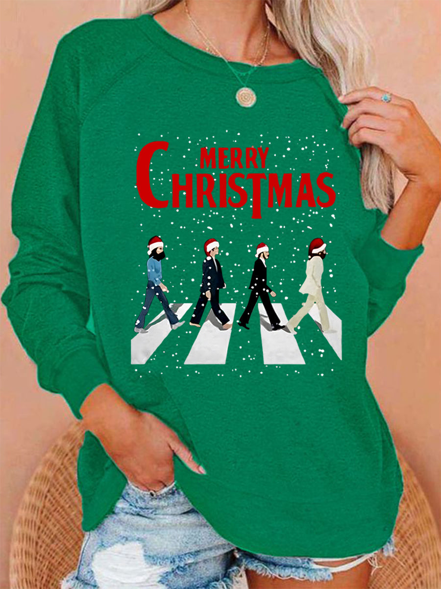 Women's Merry Christmas Retro Classic Legendary Rock Band Print Gift For Fans Casual Sweatshirt-4