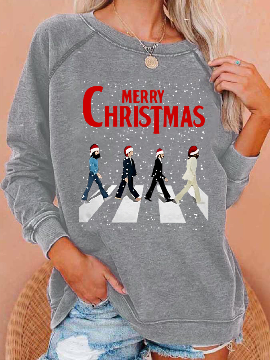 Women's Merry Christmas Retro Classic Legendary Rock Band Print Gift For Fans Casual Sweatshirt-2