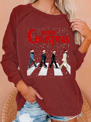 Women's Merry Christmas Retro Classic Legendary Rock Band Print Gift For Fans Casual Sweatshirt-3