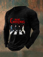 Men's Merry Christmas Retro Classic Legendary Rock Band Print Gift For Fans Casual Long Sleeve T-Shirt