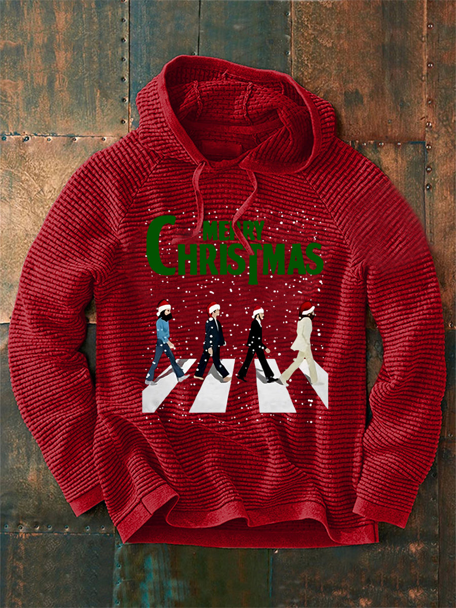 Men's Merry Christmas Retro Classic Legendary Rock Band Print Gift For Fans Casual Waffle Hoodie-2