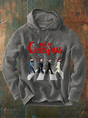 Men's Merry Christmas Retro Classic Legendary Rock Band Print Gift For Fans Casual Waffle Hoodie-1