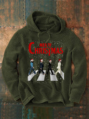 Men's Merry Christmas Retro Classic Legendary Rock Band Print Gift For Fans Casual Waffle Hoodie-3