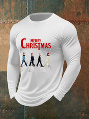 Men's Merry Christmas Retro Classic Legendary Rock Band Print Gift For Fans Casual Long Sleeve T-Shirt-5