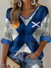 Women's Scotland Football Lover Tartan Army Printed Waffle  T-shirt